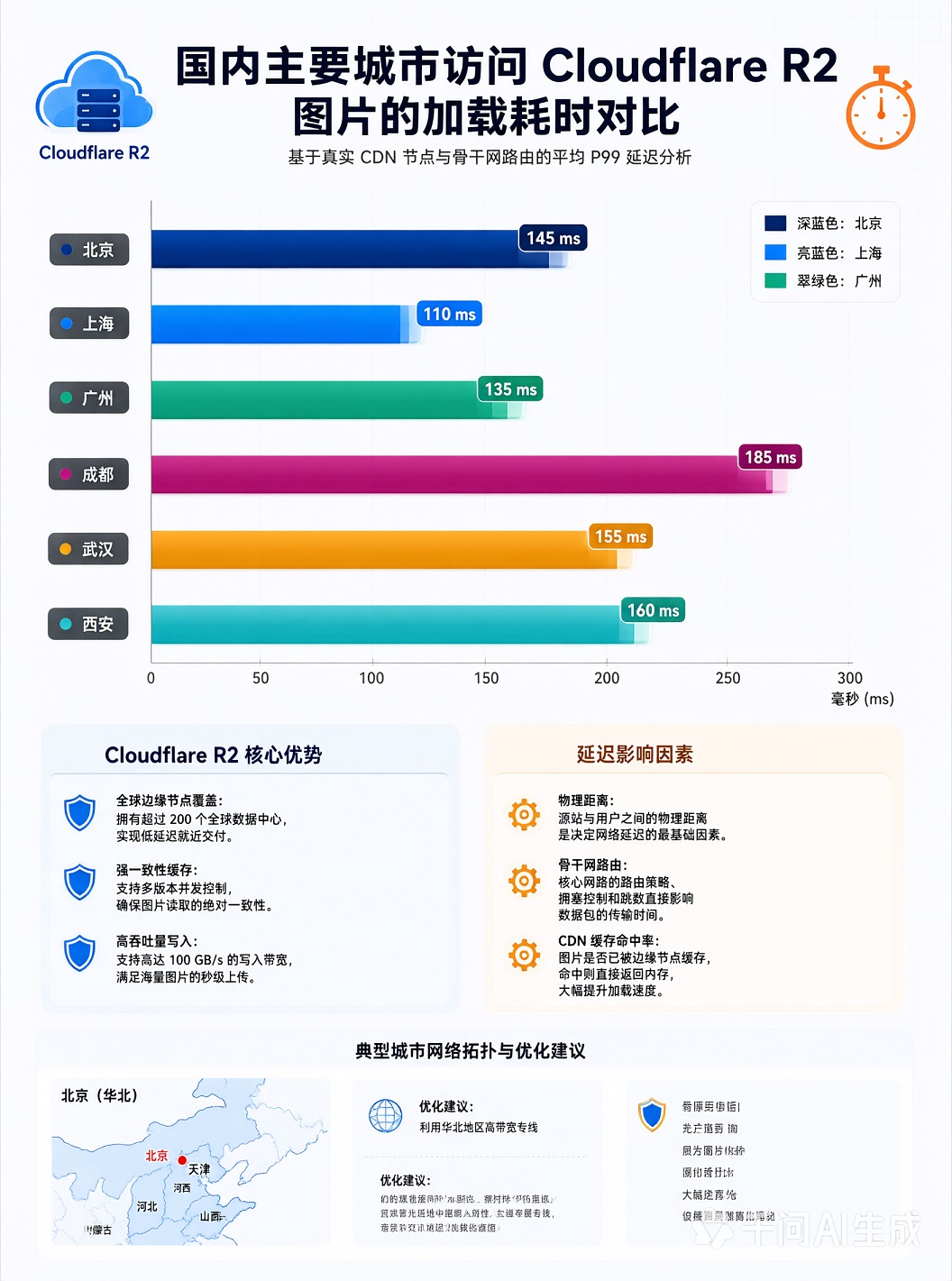 国内不同地区访问 Cloudflare R2 图片的加载耗时对比图